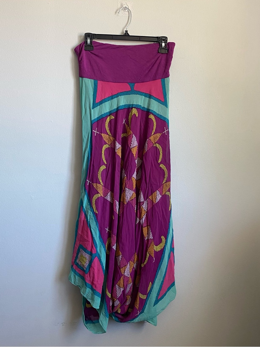 Vtg Y2K Nicole Miller Bohemian Fairy Silk Printed Strapless Midi Dress Small